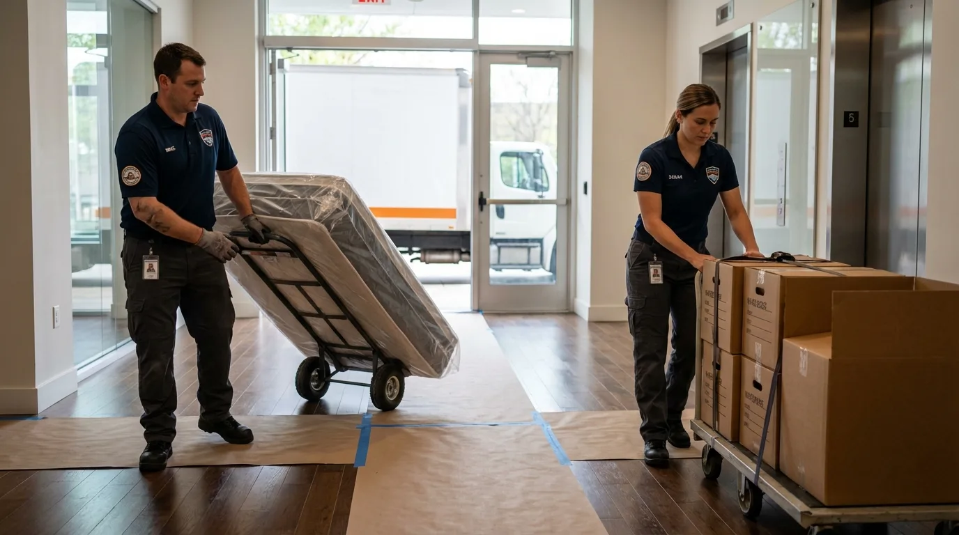 Professional apartment movers loading elevator in Inverness, FL